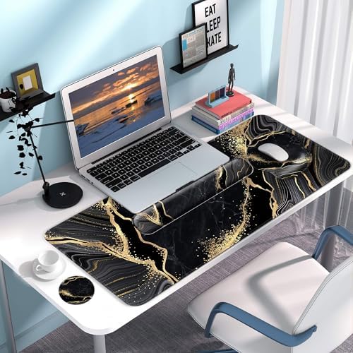 Desk Mat Set Keyboard and Mouse Pad with Wrist Rest Support