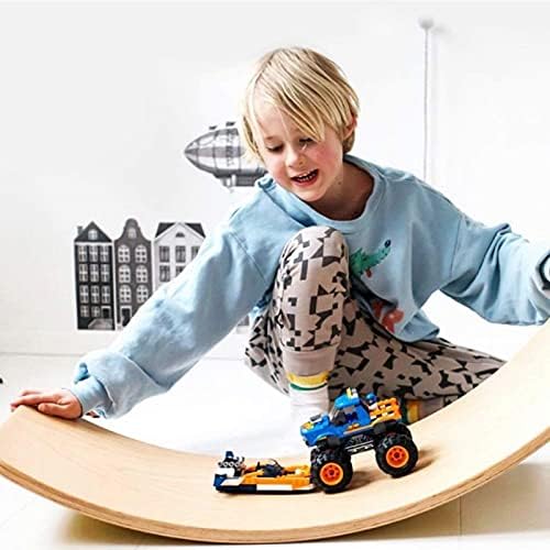 Gentle Monster Wooden Wobble Balance Board, 35 Inch Rocker Board Natural Wood, Open Ended Learning Toy, Yoga Curvy Board for Classroom & Office Adult