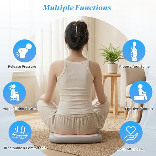 SheRest Office Chair Cushion with Straps, Memory Foam Seat Cushion with Removable Cover, Suitable for Office Chairs, Car Seats, and Airplane Seats, Pink, X-Large