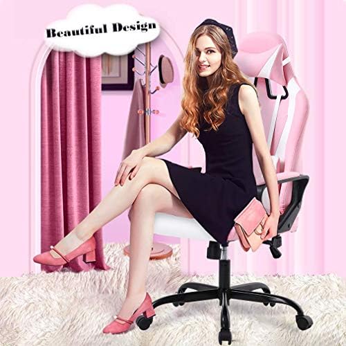 Pink Gaming Chair for Adults - High Back Ergonomic Office & PC Gaming Chair with Wheels, Reclining & Adjustable Headrest & Lumbar Support