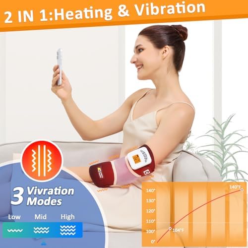 AOKESTE Cordless Elbow Heating Pad for Tendonitis and Tennis Elbow,Vibration Elbow Massage for Pain,Rechargeable 5000mAh Battery Heating Pad for Arm,Heated Elbow Brace for Joint Pain Relief(Low Noise)
