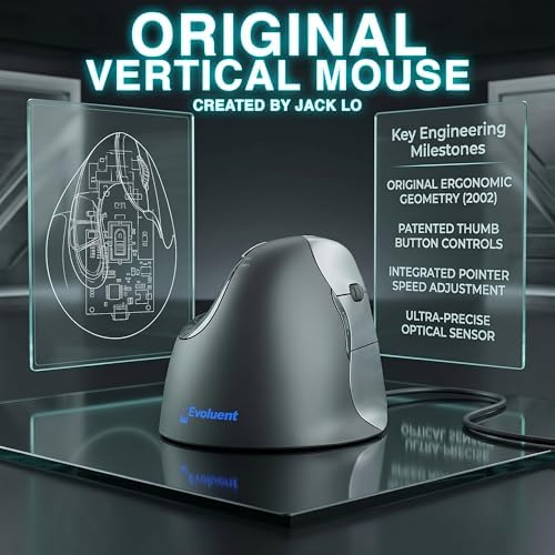 Evoluent – World's Original Vertical Mouse, Wired Ergonomic Mouse for Right Hand, Medium to Large, Helps with Carpal Tunnel and Wrist Strain, Customizable 6 Buttons, 4 Speed Settings, Comfortable Grip