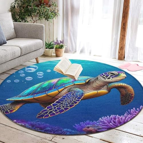 Fashion Round Area Rug Large Non Slip Carpet, Sea Turtle Unisex Home Decor Mat