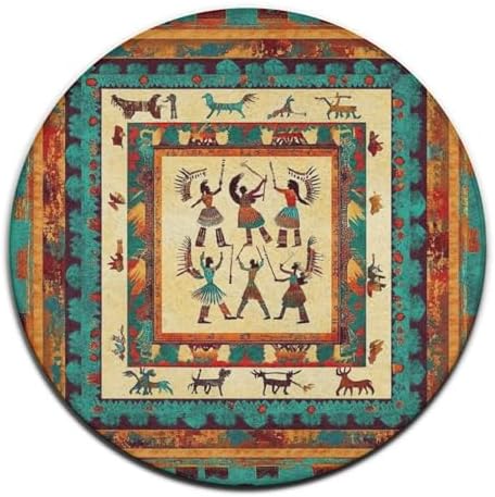 Room Sofa Yoga Soft Round Carpet, Home Decor Non Slip Kitchen Office Circle Rug, Machine Washable Modern Round Area Rug Southwestern Native American Indian, 36inch
