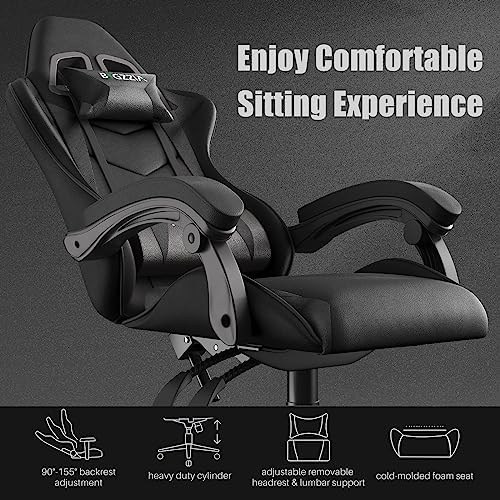 Bigzzia Gaming Chair with Lumbar Support, Ergonomic Video Game Chairs Black