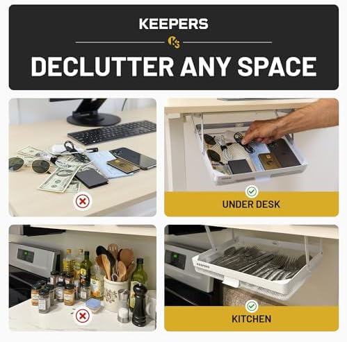 COFFEEKEEPERS KEEPERS Anything Keeper — Compact 11x10in Under-Cabinet Slide-Out Drawer & K-Cup Holder for Desk Items, RV & Small Kitchen — White