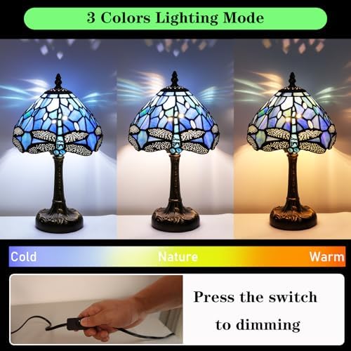 Tiffany Lamp Sea Blue Dragonfly Stained Glass Bedside Small Table Lamp