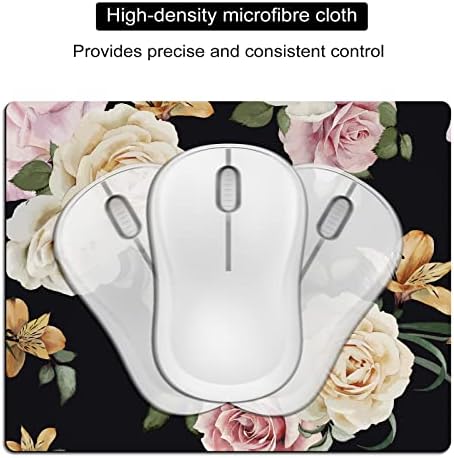 Small Mouse Pad Cute, Mini Mouse Pads for Wireless Mouse and Laptop, Travel Mousepads with Design - Floral on Black Background, Portable Mousepad 5.5 x 7 In, Pretty Desk Accessories for Women