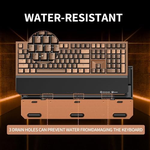 Hexgears X5 Wireless Mechanical Keyboard Full Size 108 Keys, Kailh Box 3.0 Linear Switch, Ergonomic, N-Key Rollover, Backlit Gaming Keyboard with Wrist Rest (Coffee)