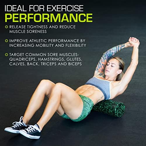 ProsourceFit High Density Foam Rollers 36 - inches long, Firm Full Body Athletic Massage Tool for Back Stretching, Yoga, Pilates, Post Workout Muscle Recuperation, Black/Green