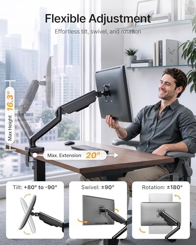 monTEK Single Monitor Arm with USB Ports for 17-32" Screen up to 19.8 lbs