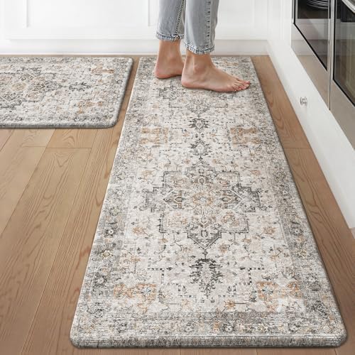GENIMO Anti Fatigue Kitchen Mats for Floor 2PCS, Standing Rugs,GrayTaupe