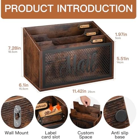 Mail Organizer Countertop with 3-slots