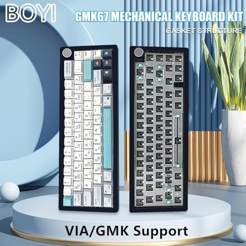 BOYI GMK67 Barebones Keyboard Kit,VIA Programmable Custom BT5.0/2.4GHz/Type-C Tri-Mode Gasket Mounted Hot Swap RGB 4000mAh Wireless 65% Mechanical Gaming Keyboard DIY Kit with Knob(Black)