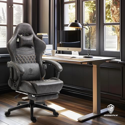 Dowinx Gaming Chair Big and Tall, Ergonomic PC Gaming Chair with Footrest & Massage, Racing Style Reclining Computer Chair for Adults, 400LBS Capacity - Heavy Duty Gamer Chair (Grey)