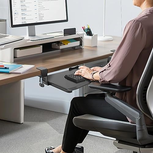suptek Keyboard Tray Under Desk Pull Out with C Clamp Mount, Computer Keyboard & Mouse Tray, 25.6 (30 Including Clamps) x 11.8 inch Slide-Out Platform Computer Drawer for Typing, Black, DSF1