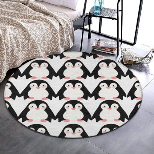 Circular Rugs Large Modern Round Area Rug Fashion Decor Mat for Home Office Animals Black and White Penguins Print