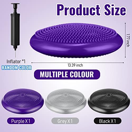 Leitee 3 Pcs Inflated Wobble Cushion Exercise Wiggle Seat for Sensory Flexible Seating Wobble Board Balance Disc Sensory Wiggle Seat Pad for Office Chair with Air Pump