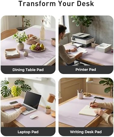 Aothia Faux Leather Desk Mat - Large Mouse Pad, Non-Slip PU Leather Blotter, Waterproof Writing Surface for Office and Home (Soft Lavender, 63" x 24")