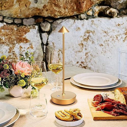 Set of 2 Cordless Rechargeable Led Table Lamp Battery Operated Light Gold