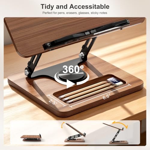 OPTIXCELL Book Stand for Reading, 360° Rotating Book Holder, Page Clips