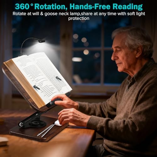 Book Stand with Light & Storage, Book Holders for Reading Hands Free