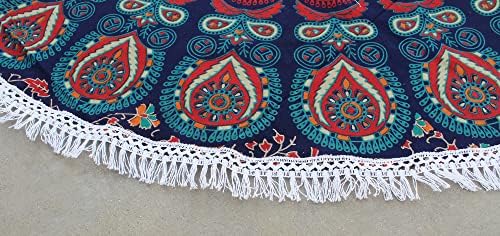Round Beach Tapestry Turquoise Mandala Throw/Boho Hippie Beach Blanket Roundie/Indian Cotton Bohemian Large Round Table Cloth-Home Decor/Yoga Mat Meditation Picnic Rug (70", Orange And Blue)