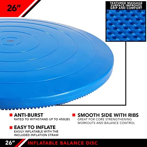 JFIT Inflatable Balance Disc - 13" or 26" Large Wobble Cushion Trainer - Durable Exercise Balance Pad for Coordination, Stability, and Core - Home, Gym, and Pet Training