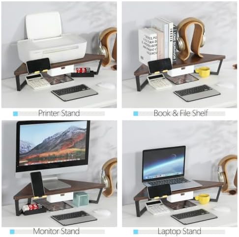 TEAMIX Corner Monitor Stand with Drawer and Phone Holder, 26x12.6x5.3in