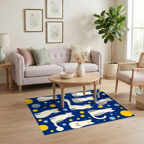 4'x6' Blue Yellow Cat Symphony with Golden Ultra-Soft Area Rug