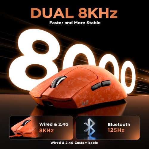 YUNZII M2 Dual 8K Wireless Gaming Mouse,PAW3395,6-Level DPI(Orange)