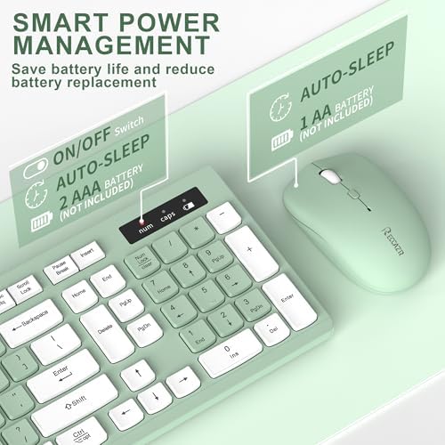 Wireless Keyboard and Mouse Combo Silent for Office and Home(Avocado Green)