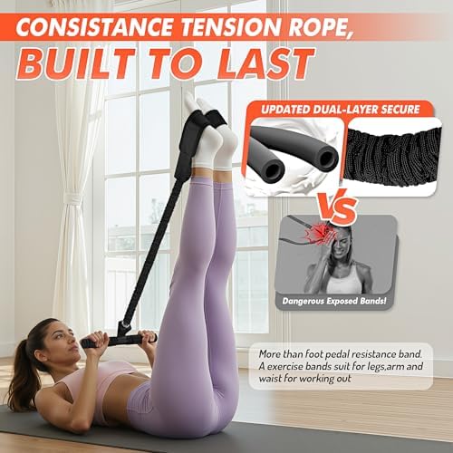 Pedal Resistance Band with Handle | Upgraded 55LBS Exercise Resistance Bands for Core, Abs, Legs, Glutes, Arms, Strength, Physical Therapy, Pilates, Sit Up Workout Equipment for Women Home Gym