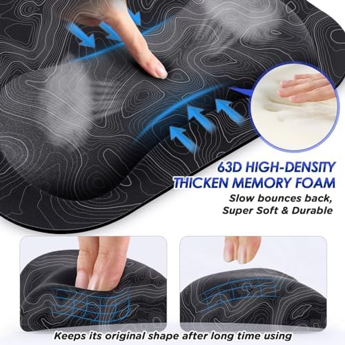 Gimars Large Smooth Superfine Fibre Memory Foam Ergonomic Mouse Pad Wrist Rest Support Mousepad with Nonslip Base for Laptop, Computer, Gaming & Office,Free Coaster Include-Topographic Map