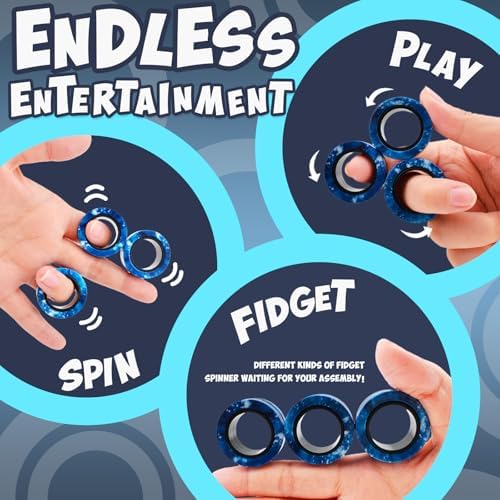 Yrissmiss Fidget Toys Adults Pack 5Pcs,Fidget Spinner with Magnetic Rings Gyro,Fidget Controller Autism Sensory Toys,ADHD Stress Anxiety Desk Fidgets,Easter Basket Stuffers for Kids Teen Boys(BU)