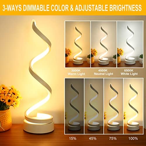 Modern Table Lamps Set of 2, Dimmable Spiral Table Lamps for Night Stand, 12W LED Desk Lamp 3 Color 10 Brightness Level Bedside Lamps Desk Light Office Lamp for Bedroom, Living Room (White)