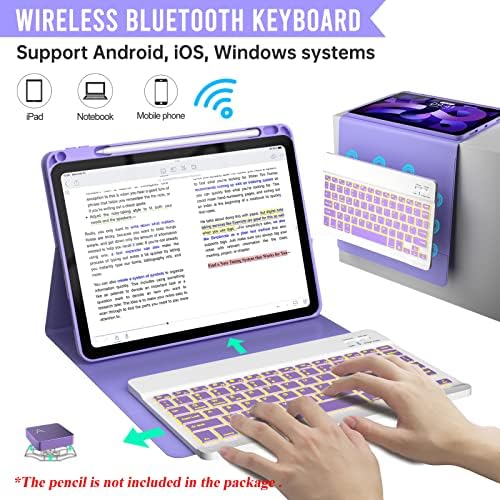 Keyboard case for ipad Air 11 inch(M2 2024)/10.9 Inch Air 5th 4th Generation & iPad Pro 11 inch (1st/2nd/3rd/4th Gen) 360° rotational case Folio Cover with Pencil Holder - Backlit Detachable-(Purple)