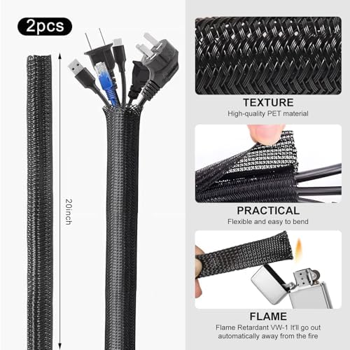 137PCS Cable Management Kit 4 Cable Sleeve Split 100 Cable Zip Ties 10 Cable Clips 15 Adhesive Wall Cable Tie 10 Cable Zip Tie for TV Computer Office Home Under Desk