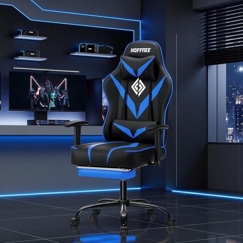 VANSPACE Gaming Chair with Massage 155° Reclining Computer Chair-Blue+Black