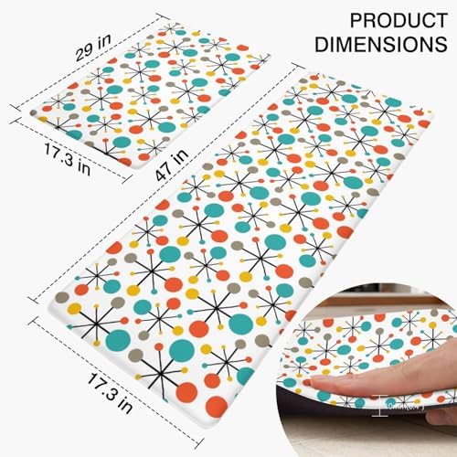 Mid Century Atomic Anti Fatigue Kitchen Mats, 17.3"x47"+17.3"x29"