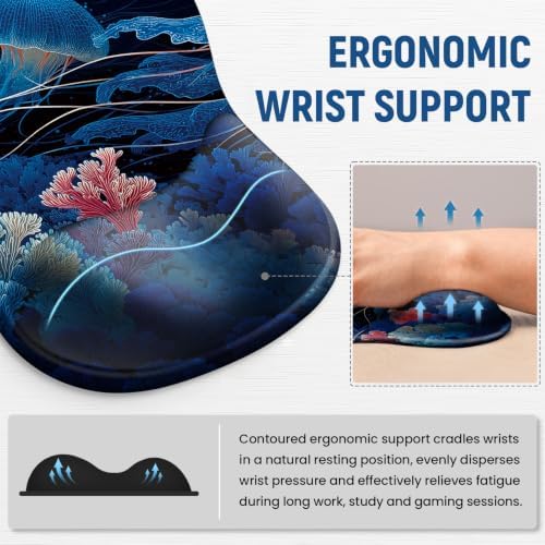 Ergonomic Mouse Pad with Wrist Rest, Gel Wrist Support, Coral Dream