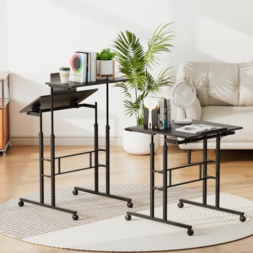 Athena Collection Rolling Standing Desk Small Mobile Table, Black