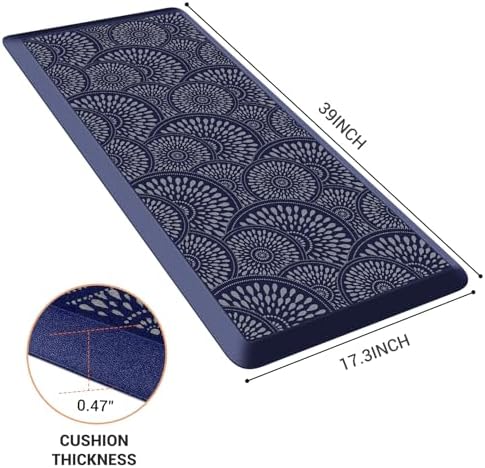 Mattitude Kitchen Mat, 17.3x39in Heavy Duty Ergonomic Comfort Foam Standing Desk Mat, Waterproof Non-Slip Standing Mats and Rugs for Kitchen, Office, Laundry, Blue