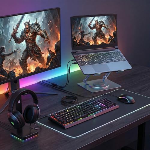 360 Rotating Aluminum Laptop Stand, Adjustable & Foldable Ergonomic Computer Stand, Compatible with MacBook, iPad, Dell, HP up to 16 Inches for Home & Office, Gray