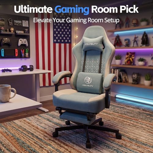 Office Desk Computer Gaming Chair for Adults, Ergonomic High Back Gamer Chair with Massage and Pocket Spring Cushion, Swivel Comfy Video Game Chairs with Footrest and Lumbar Support (Blue)
