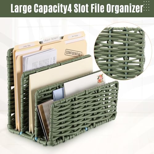 Paper Rattan Mail Organizer for Desk Mail Holder Countertop with 3 Slot Paper Rattan Letter Sorter File Holder Envelope Book Stand Farmhouse Office Desk Organizer and Storage Accessories