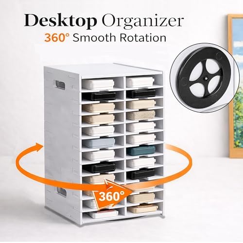 FlexiWilo 48-Slot Rotating Ink Pad Organizer, Desktop Craft Storage, White