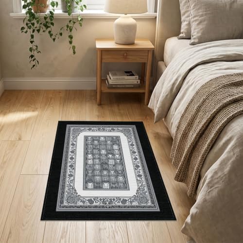 2'x3' Charcoal Gray Cat Motif with Vine Border Washable Accent Rug