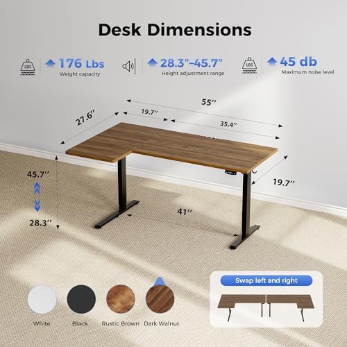Agilestic 55 * 28 Inch Reversible L Shaped Electric Standing Desk, Walnut