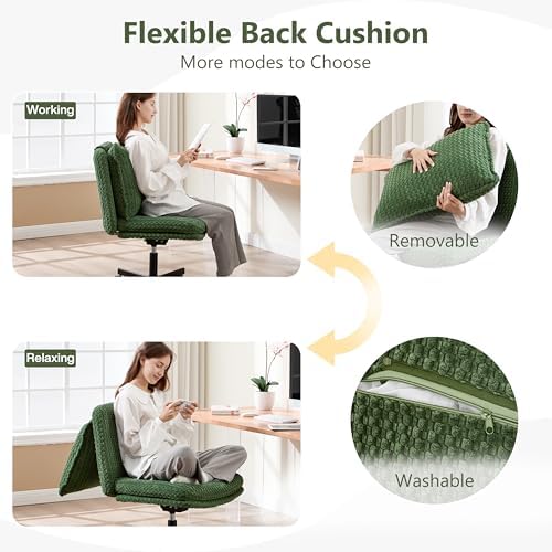 Fizzin Cross Cross Chair Memory Foam Armless with Wheels Home Office Green
